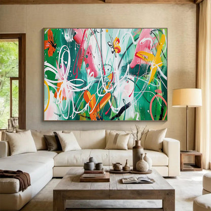Colorful Butterflies and Swirls Abstract Painting On Canvas DKH223