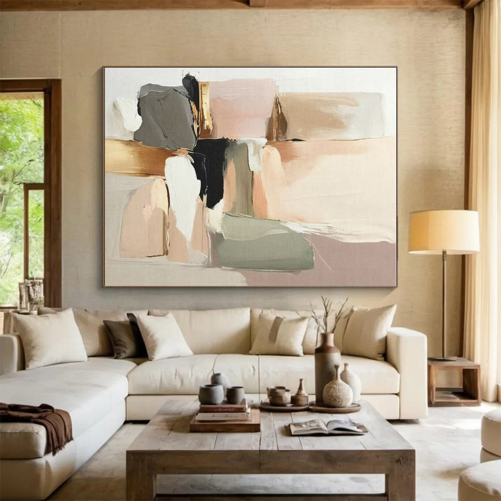 Soft Earth - Toned Blocks, “Warm Hues Serenity” - Abstract Geometric Acrylic Painting（Repeat, unique angle: ） CT0738