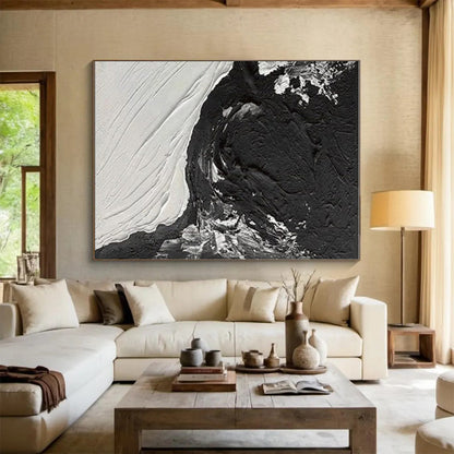 Black - White Textured Contrast, “Night & Ice” - Abstract Textured Acrylic Painting CT0735