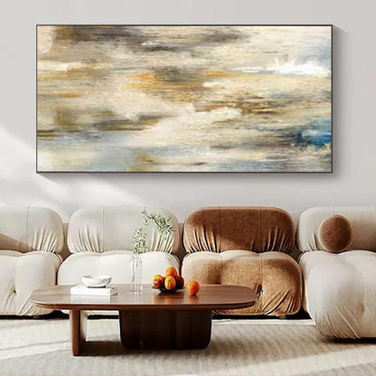 “Beige - Blue - Gold Textured Strokes” – Abstract Textured Stroke Art CT1003
