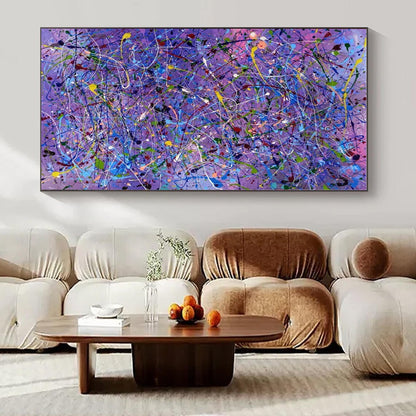 Colorful Tangled Lines on Purple - Abstract Expressionist Acrylic On Canvas CT1321