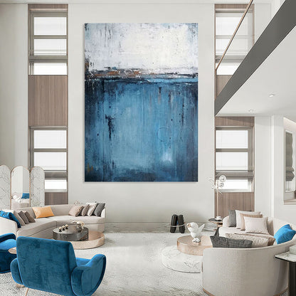 “Minimalist Drips” - Blue and White Abstract with Dripping Effects Painting On Canvas DKH1558