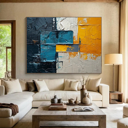 Textured Blue Orange and Gray Abstract Painting On Canvas DKH276