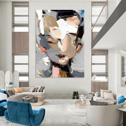 “Gray, White, Colorful Abstract Portrait ‘Fragmented Identity’” - Textured Figurative Painting On Canvas DTP320
