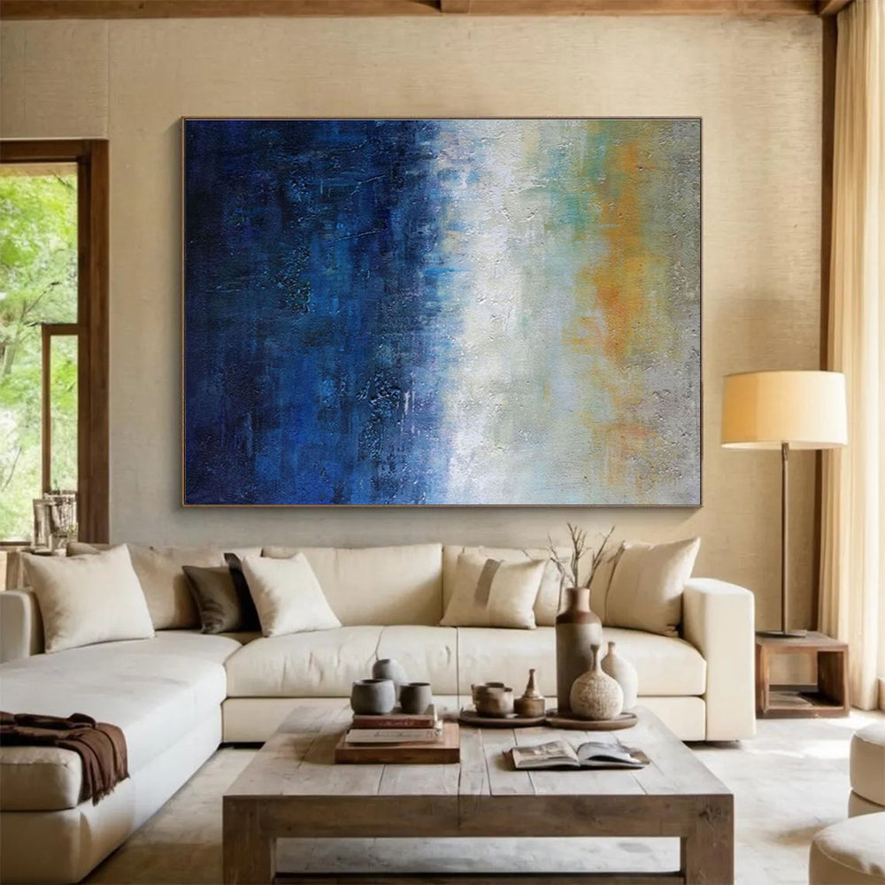 “Blue and Orange Gradient Abstract” - Evocative Abstract Painting On Canvas DKH854