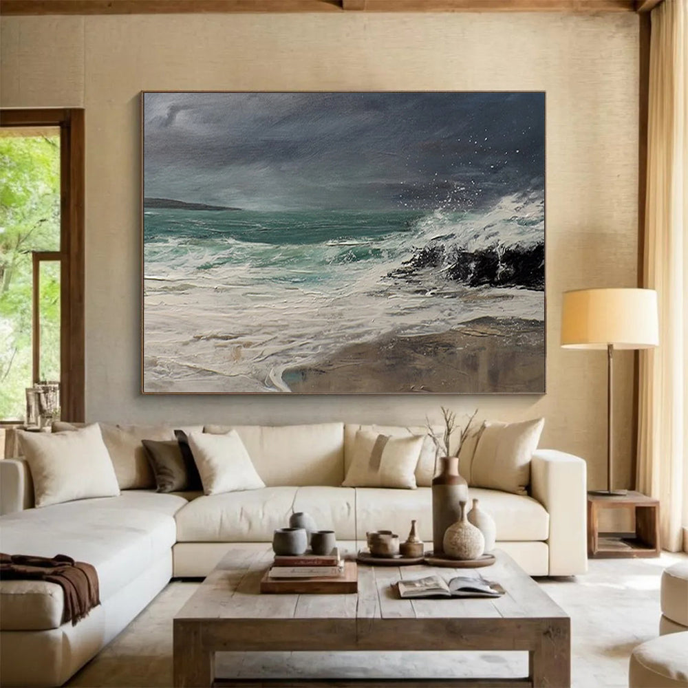 “Stormy Sea ‘Wild Coastal Waves’” - Realist Seascape Painting On Canvas DLZ043