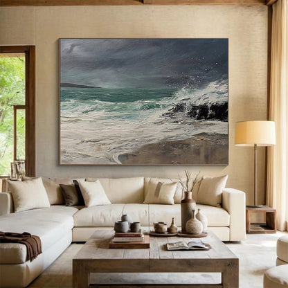 “Stormy Sea ‘Wild Coastal Waves’” - Realist Seascape Painting On Canvas DLZ043