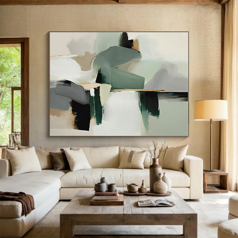 Muted Green, Gray & Beige Shapes, “Subtle Sophistication” - Abstract Geometric Acrylic Painting CT0760