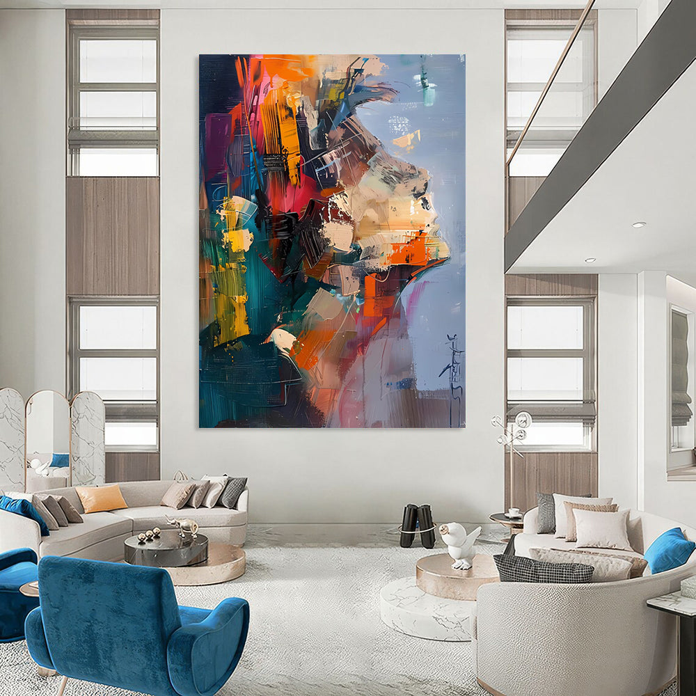 “Color - Blocked Portrait” - Multicolor, Abstract Portrait Painting On Canvas DTP285