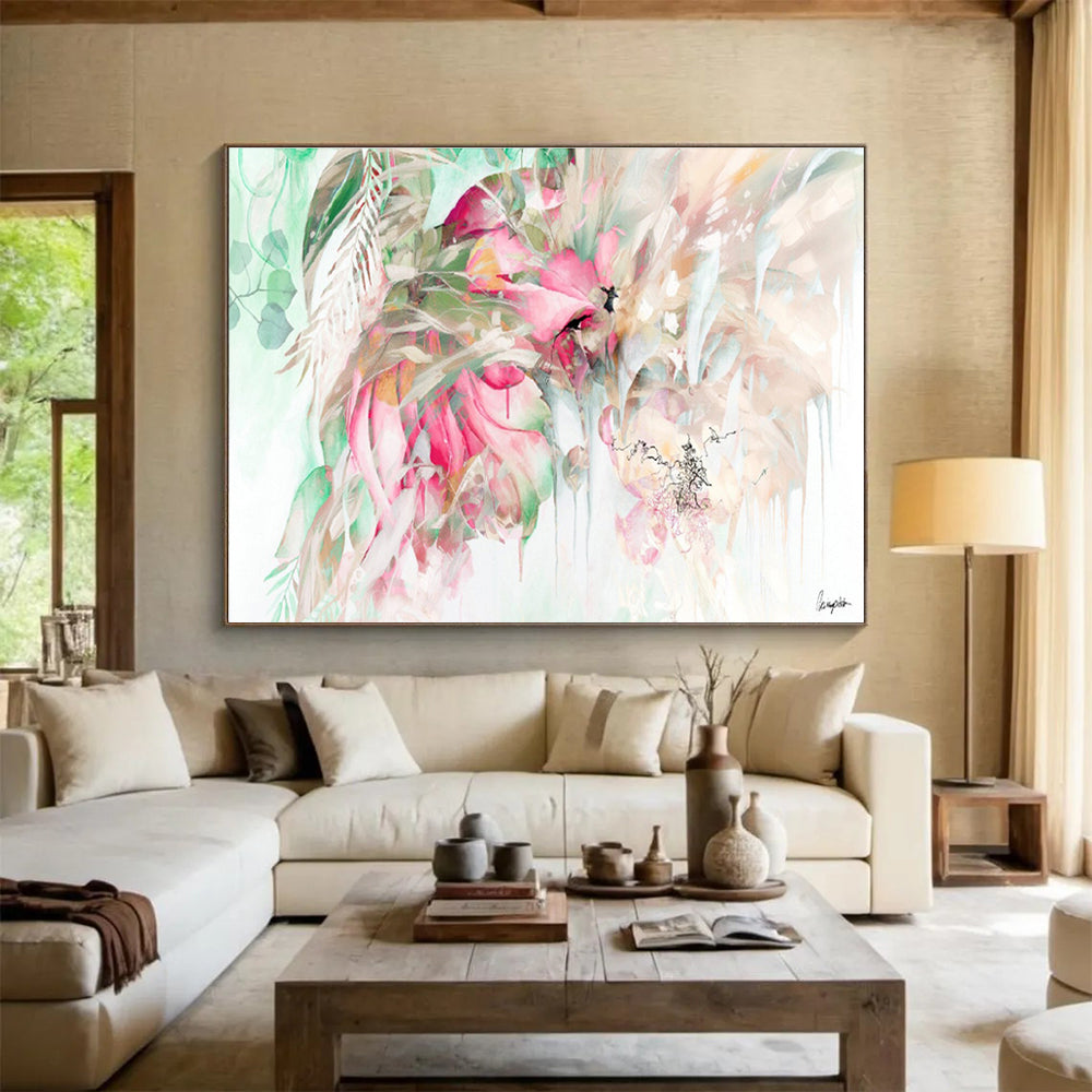 “Pastel Floral Cascade” Watercolor - Style Floral Painting On Canvas DKH534