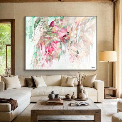 “Pastel Floral Cascade” Watercolor - Style Floral Painting On Canvas DKH534