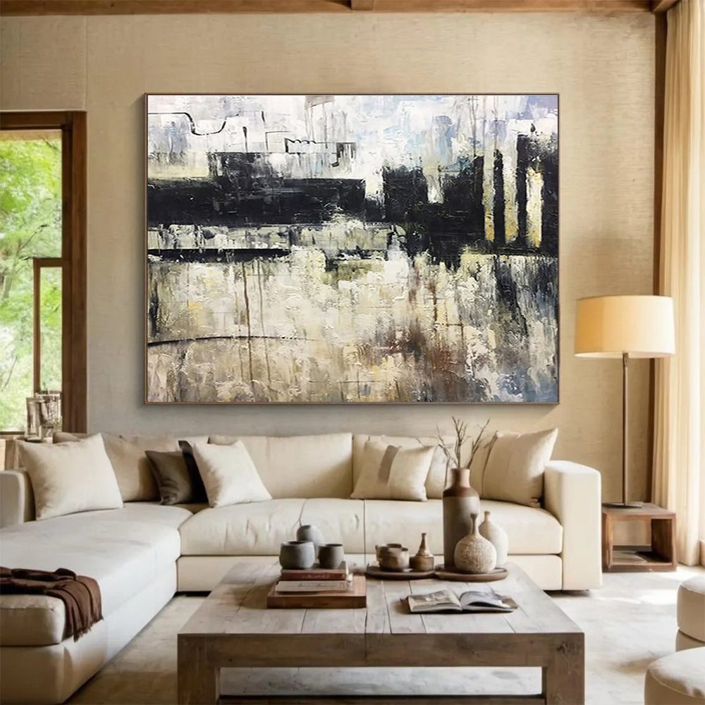 “Urban Grunge Abstract” - Gray, Black, White Textured Abstract Painting On Canvas DKH717
