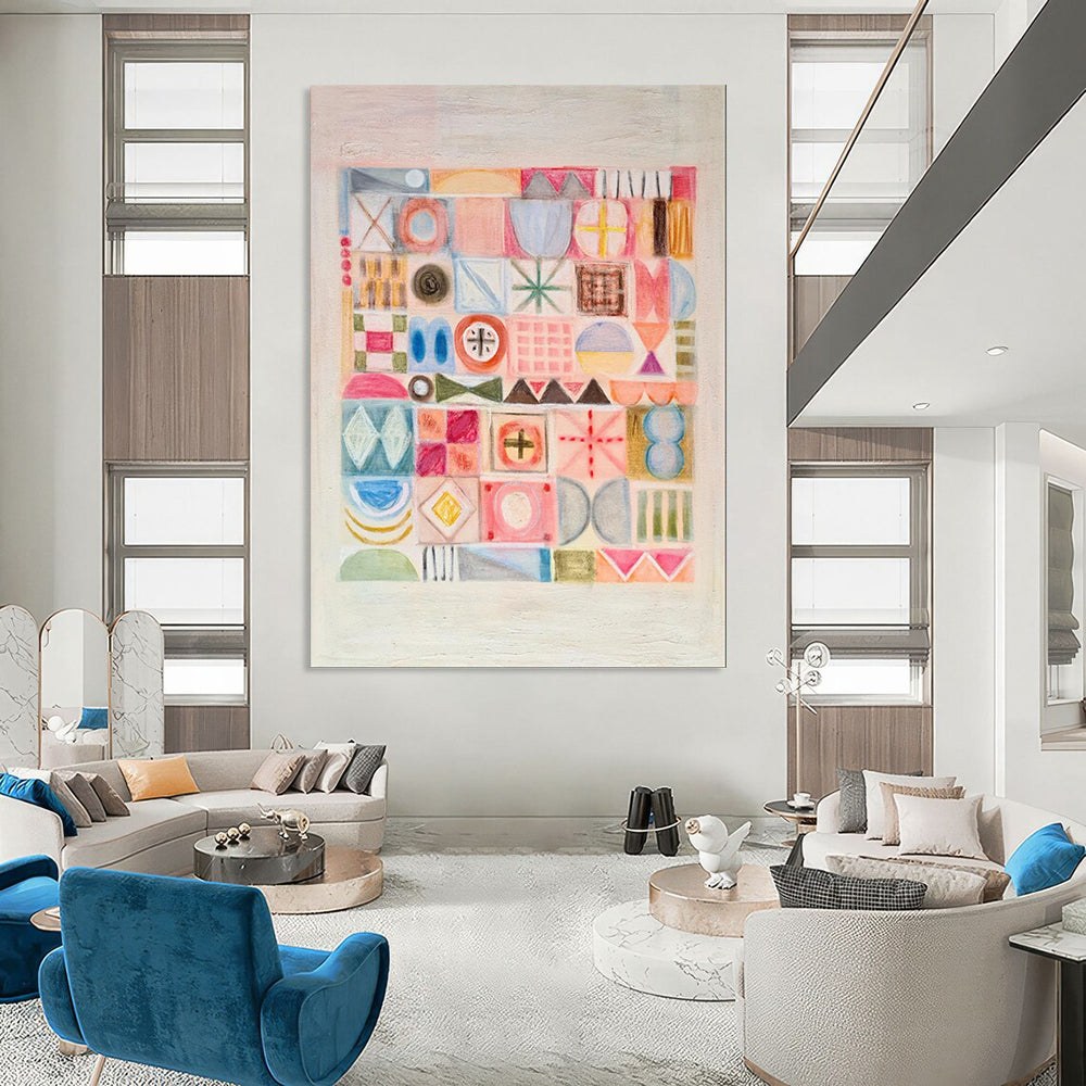 Pastel Geometric Shapes, Grid Layout - "Pastel Patchwork" - Abstract Geometric Painting CT1849