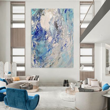 Turquoise and White Impasto Waves - Abstract Impasto Painting On Canvas DKH1288