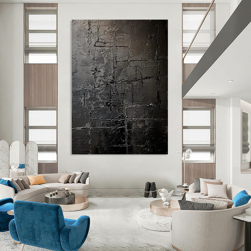 “Textured Black Grid Abstract” - Abstract Painting CT2363