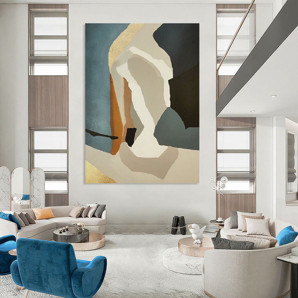 “Neutral - Toned Geometric Abstraction” - Modernist Abstract Painting On Canvas DTP145