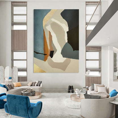 “Neutral - Toned Geometric Abstraction” - Modernist Abstract Painting On Canvas DTP145