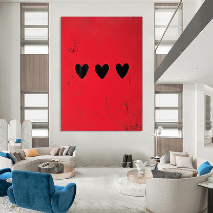 “Red with Three Black Hearts” - Minimalist Pop Art CT1935