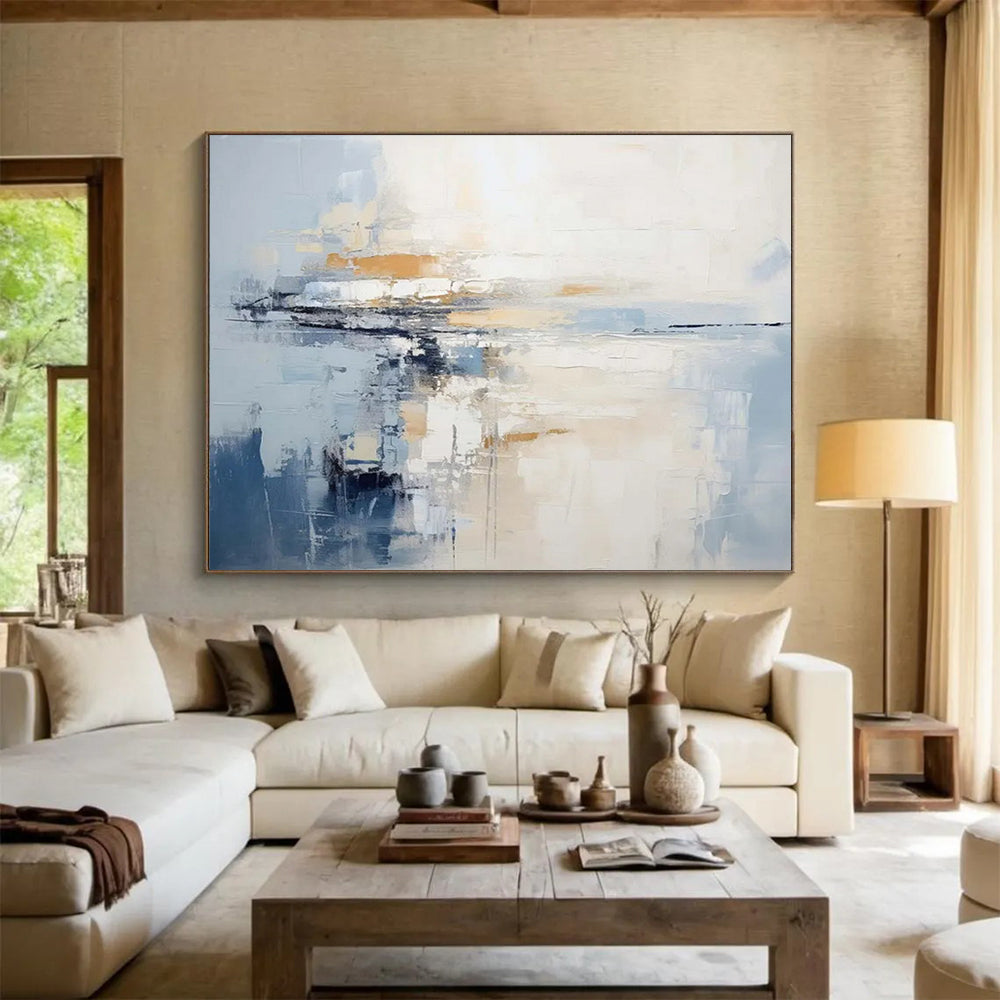 “Muted Tones Abstract Horizon” Minimalist Seascape Painting On Canvas DLZ090