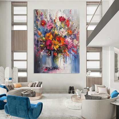“Colorful Floral Explosion” - Multicolor Floral Painting On Canvas DTP260
