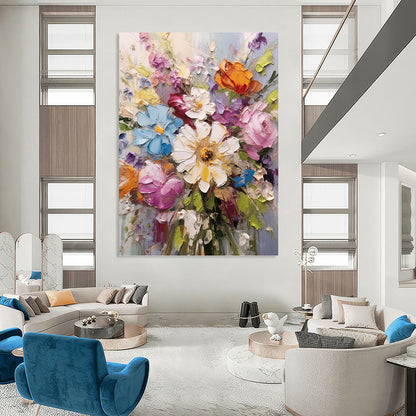 “Impasto Flower Bouquet” - Colorful Thick - Textured Flower Bouquet Painting On Canvas DKH1593