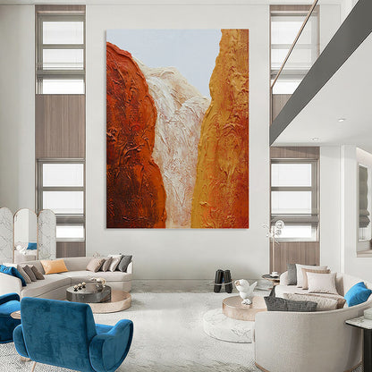 “Textured Canyon Colors” - Red, White & Orange Textured Abstract Landscape Painting On Canvas DKH1210