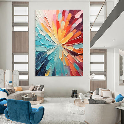 “Rainbow Petal Burst” - Multicolor, Textured Floral Painting On Canvas DTP288