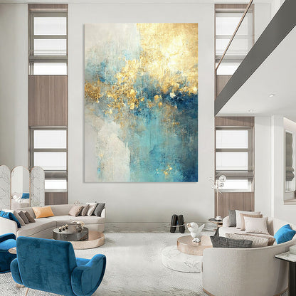 “Blue - Gold Abstract Landscape” - Abstract Expressionist Painting On Canvas DTP077
