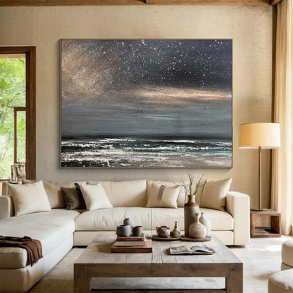 Dark Sky and Sparkling Sea “Starry Night Shore” Painting On Canvas DKH103