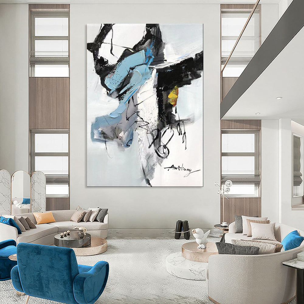 “Blue and Black Abstract Intrigue” – Dynamic Abstract Acrylic CT2086