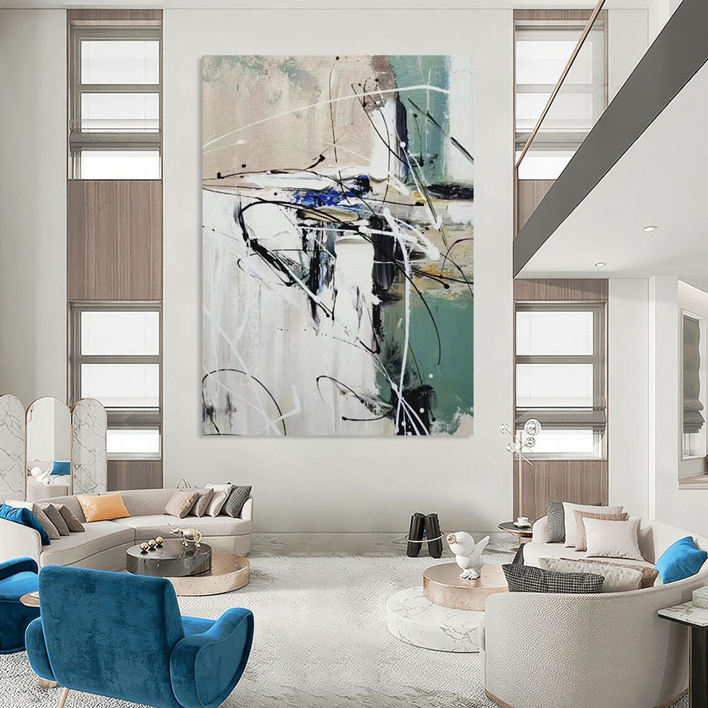 Abstract Black & White Swirls - Expressionist Abstract Painting On Canvas CT2297