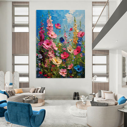 “Vibrant Flower Field Impasto” - Colorful Thick - Textured Flower Field Painting On Canvas DKH1594