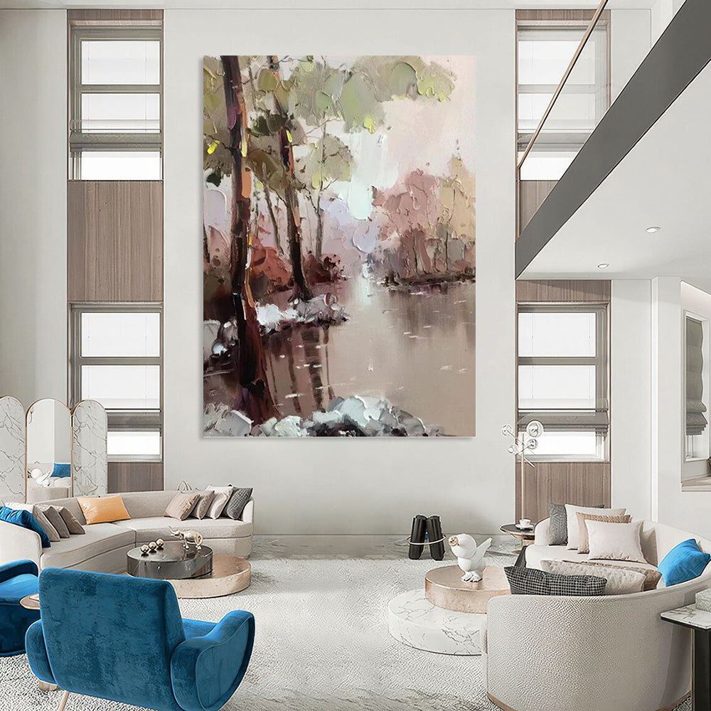 Pastel Forest River - Impressionistic Landscape Painting On Canvas DKH1296