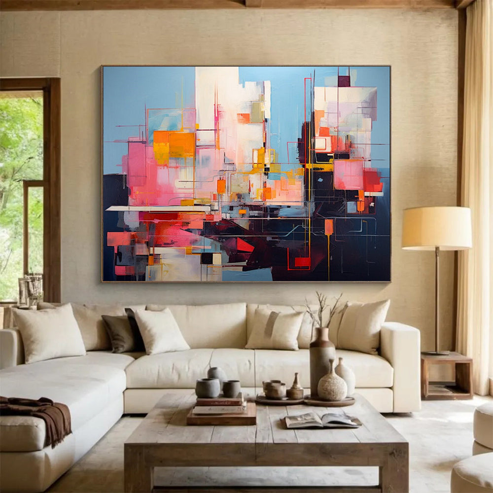 “Colorful, Geometric ‘Urban Energy’” - Abstract Cityscape Painting On Canvas DLZ020