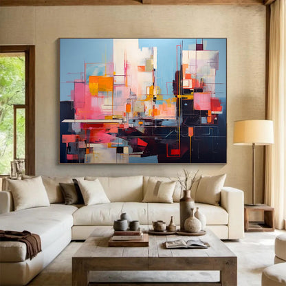 “Colorful, Geometric ‘Urban Energy’” - Abstract Cityscape Painting On Canvas DLZ020