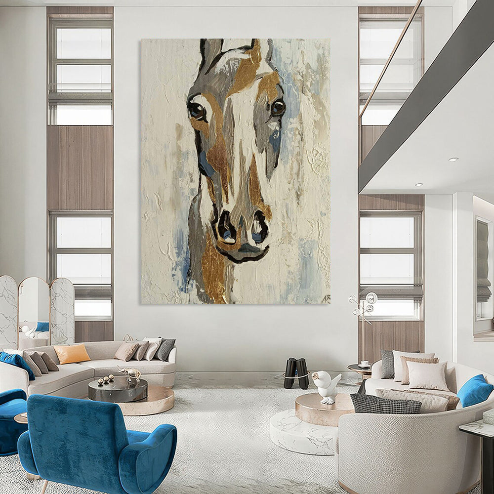 “Gilded Equine Glimpse” - Gold - Accented Horse Head Painting On Canvas CT2186