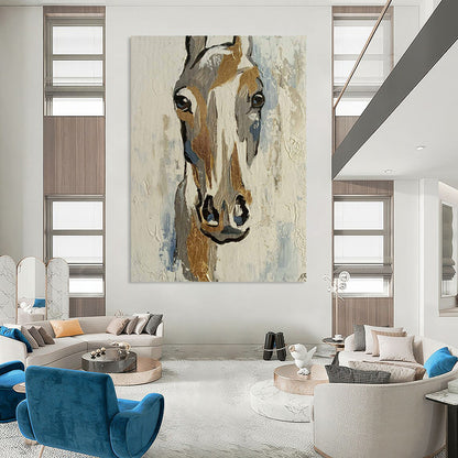 “Gilded Equine Glimpse” - Gold - Accented Horse Head Painting On Canvas CT2186