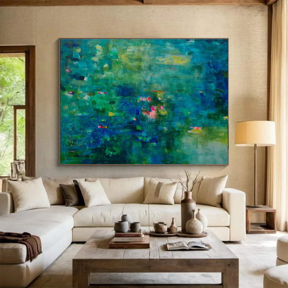 Teal Abstract Impression - Blended Greens and Blues Painting On Canvas DKH037