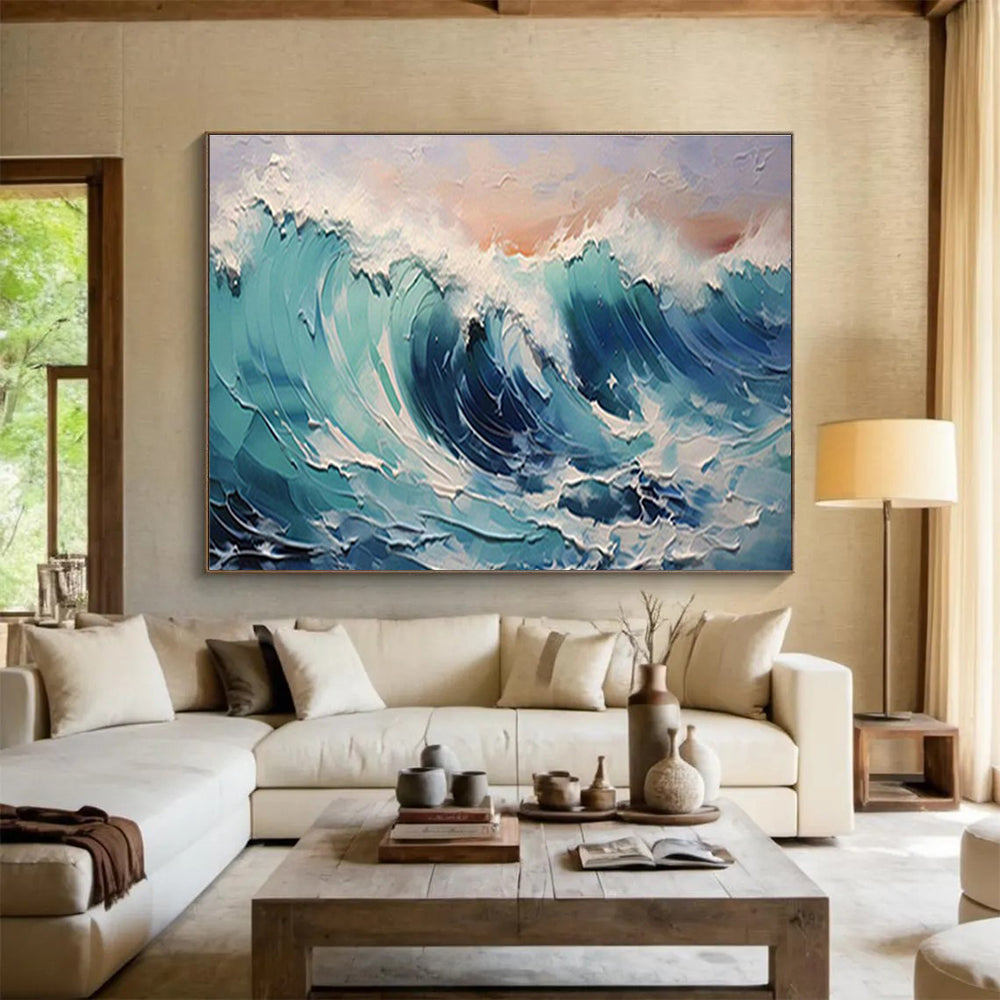 Impasto Ocean Waves at Sunset Painting On Canvas DKH679