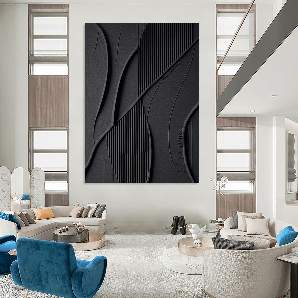Black, Textured Abstract Forms - Abstract Painting On Canvas DKH1465