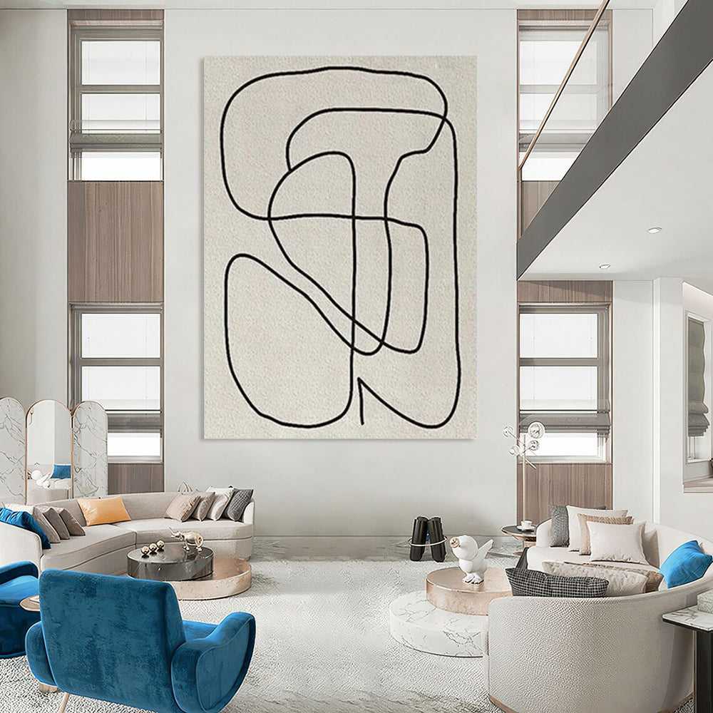 Black Lines on Light Gray - Abstract Curves Painting On Canvas DKH1136