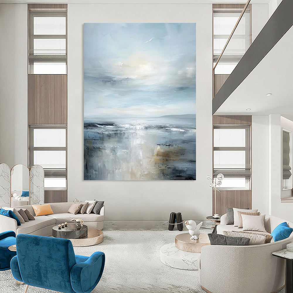 “Serene Gray - Blue Seascape” - Impressionist Seascape Painting On Canvas DTP059
