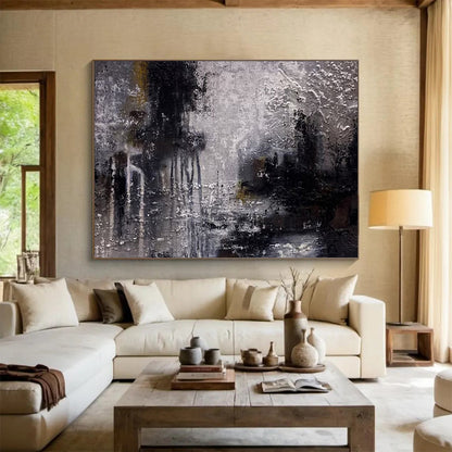 “Moody Textured Landscape - Grays, Blacks, and Subtle Lights” Painting On Canvas DKH009