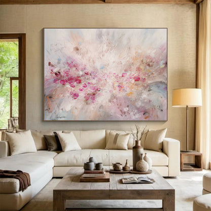 “Blush - Toned Floral Burst” Impressionist - Style Floral Painting On Canvas DKH533