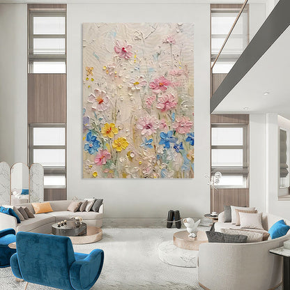 “Textured Colorful Wildflowers” - Multicolor Impasto Floral Painting On Canvas DKH1000