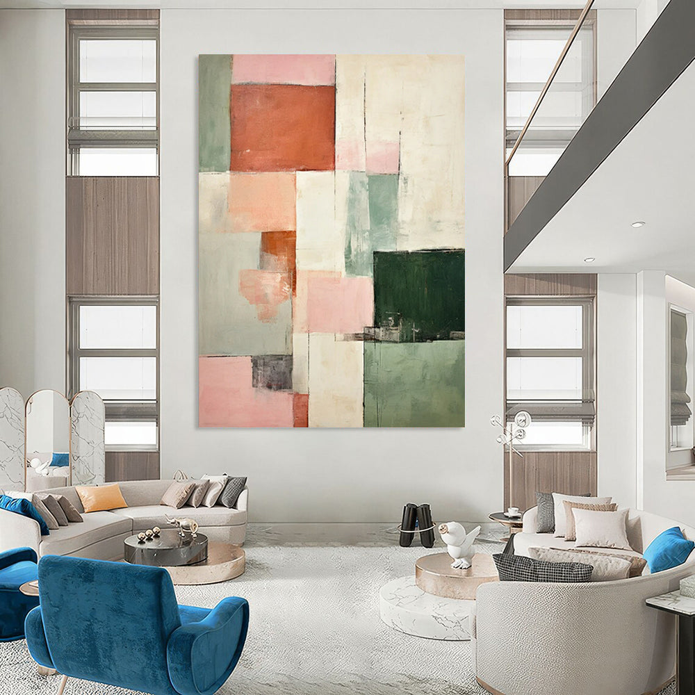 Pastel Geometric Collage - Minimalist Geometric Abstract Painting On Canvas CT2299