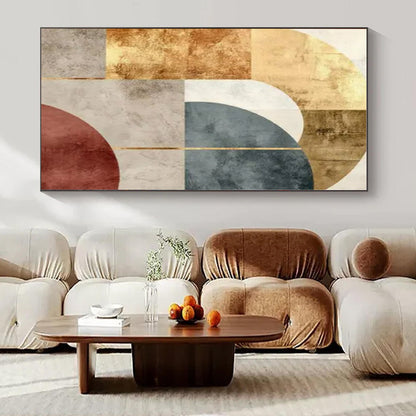 Geometric Arches: Gold, Blue & Rust - Abstract Minimalist Print CT1246