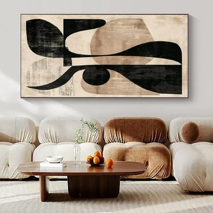Beige - Black Abstract Shapes - Modern Abstract Collage - like Painting CT1420