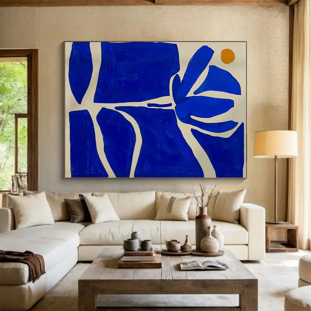 “Graphic Blue - Orange Floral” ，Abstract Botanical Art CT0872