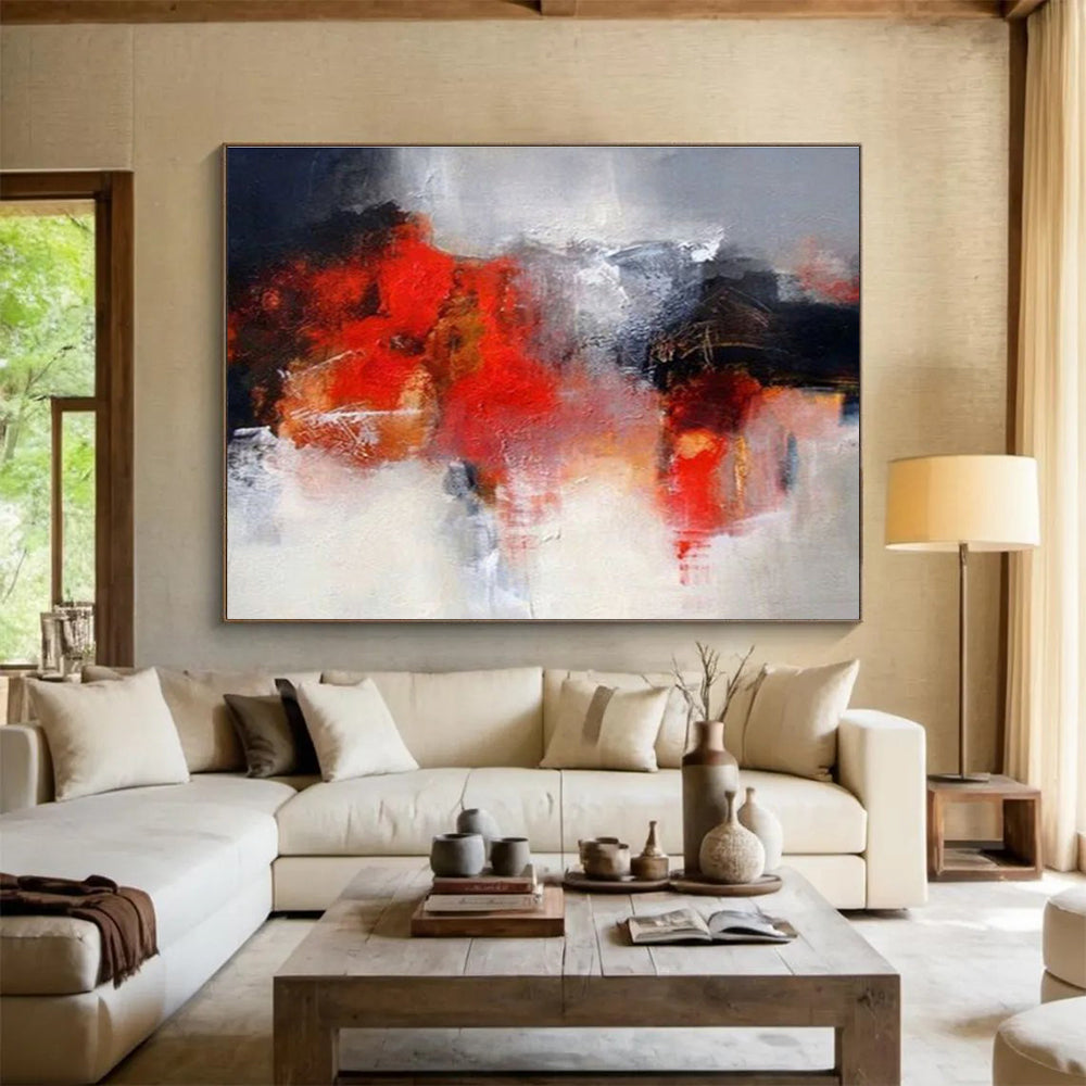 “Red & Gray Abstract” Abstract Action Painting On Canvas DKH430